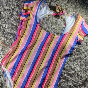 Stripped one piece bathing suit